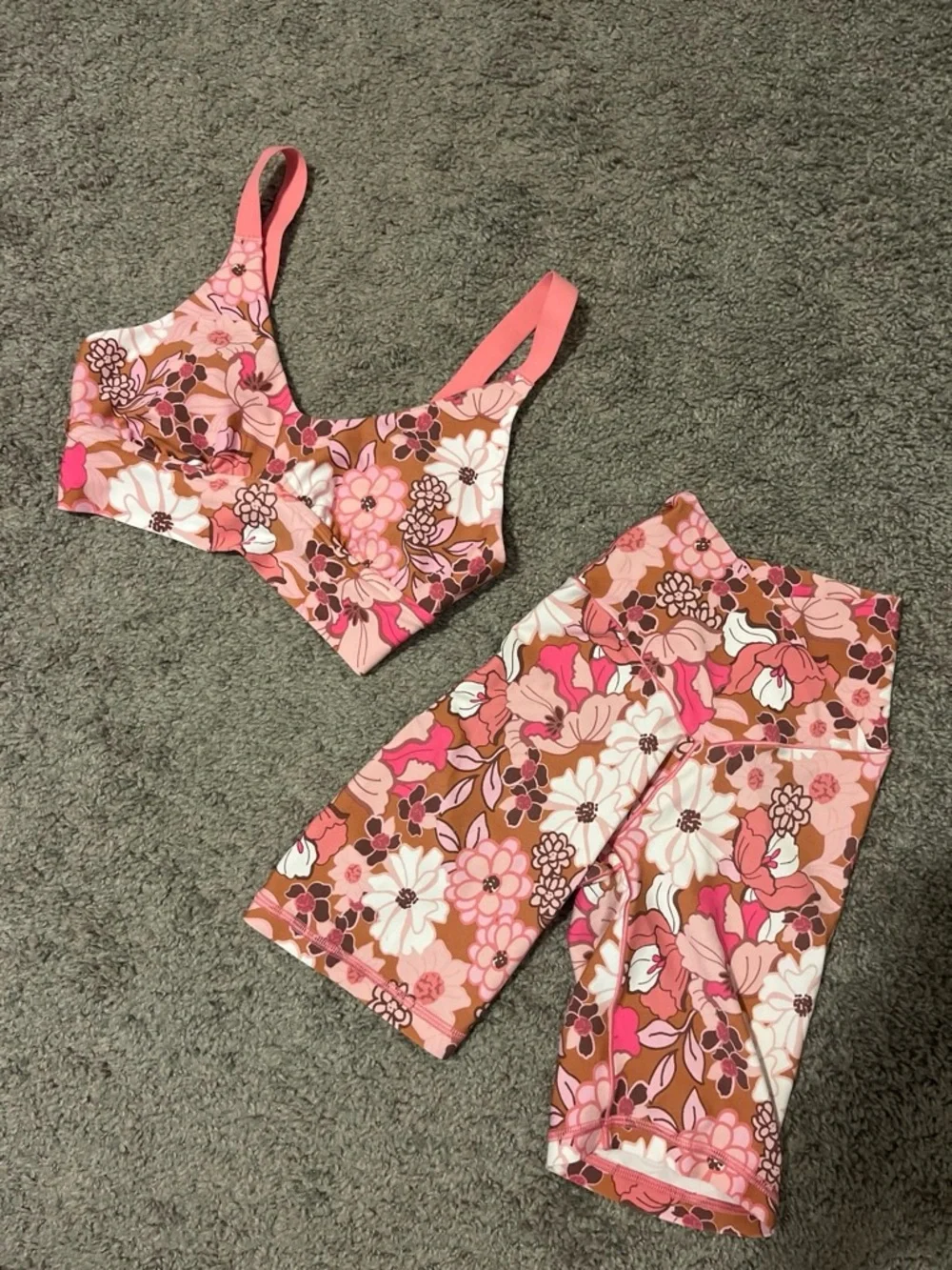Aerie Floral Pink High-Waist Bike Short & Bralette Set